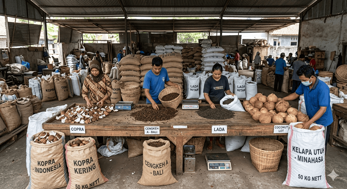 Export operations — grading, quality control, and shipment preparation in Makassar